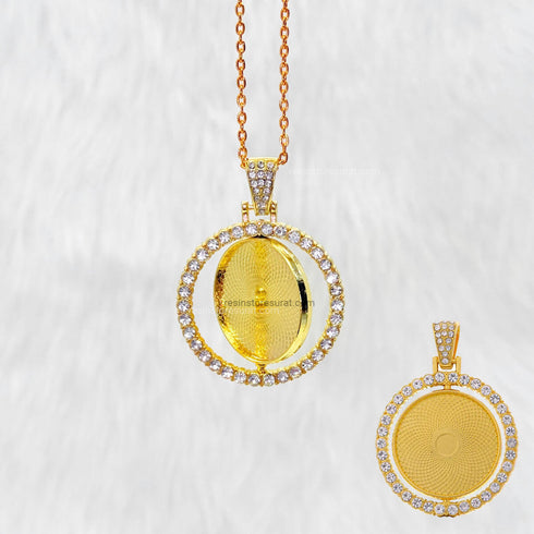 Double Sided Round Gold Diamond Pendant